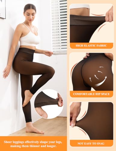 Image of Vosda Women's Fleece-Lined Tights Warm Fake Sheer-Look Pantyhose Leggings
