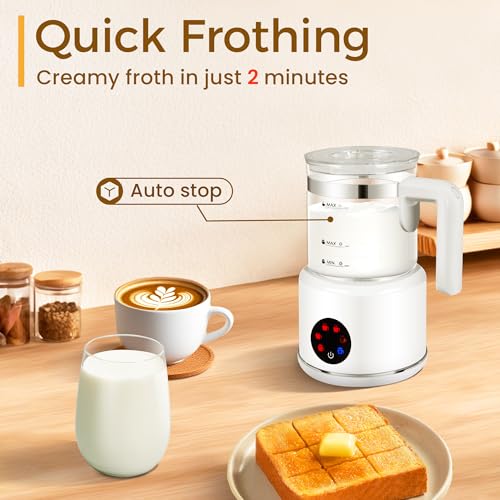 Milk Frother and Steamer, 6 in 1 Milk Steamer and Milk Warmer, 17oz Auto Shut Off Electric Frother with Touch Screen, Hot/Cold Foam Maker for Coffee, Latte, Cappuccino, Hot Chocolate - Thumbnail 3