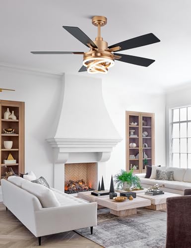 Image of 52 inch Black and Gold Modern Chandelier Fandelier Ceiling Fan with Light