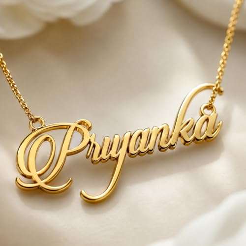 Image of Priyanka Cursive Gold & Silver Name Pendant Necklace, Best Jewelry Gift for Girls.