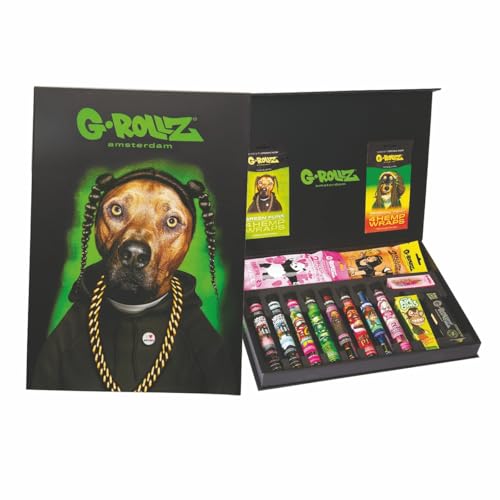 G-Rollz - große Geschenkbox - The Dog Premium Collection - 20x Terpene Infused Blunt Cones (2 King-Size-Kegel je Glasröhrchen) 8x Blunt Wraps 2x rolling Paper 1x Pop Cone - Exklusive Edition