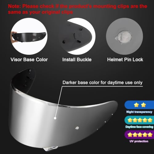 Image of PSLER Shatterproof Helmet Visor for RF-SR CWR-1 RF1200 X14,Silver-Mirror | Impact-Resistant ,UV400 Protection, Motorcycle Tinted Face Shield Replacement for RF-SR CWR-1 RF1200 X-Spirit NXR Z7 X14