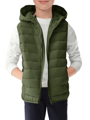Image of Haloumoning Boys Puffer Vest Kids Sleeveless Zip Up Jackets | Lightweight Puffy Down Jacket with Hood 4-14 Years