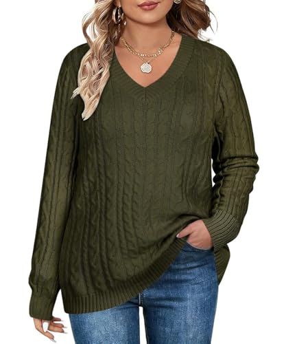 Image of TIYOMI Plus Size Sweaters for Women 2025 Long Sleeve Pullover Sweaters V Neck Casual Fall Tops Loose Winter Knit Sweater
