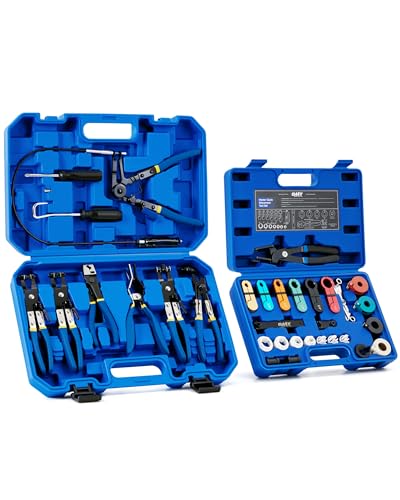 Orion Motor Tech Fuel Line Disconnect & Hose Clamp Pliers Tool Set, 35pc Master Disconnect Tool Kit with Fuel A/C Disconnect Pliers, Auto Long Reach Hose Clamp Remover Kit with Clic R Type Swivel Jaw