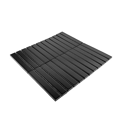 American Tile Depot Gio Black Matte 1" X 6" Stacked Linear Porcelain Mosaic Tile For Indoor, Outdoor, Shower, Backsplash, Bathroom, Kitchen, Decorative, Wall, Ceiling, Powder Room (1 Sheet) #TOP30