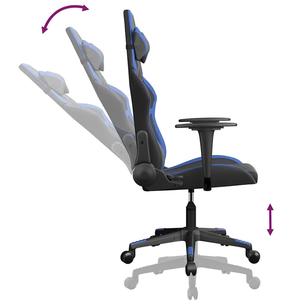 Gaming-Stuhl mit Massagefunktion Schwarz Blau Kunstleder Ergonomisch Wippfunktion Höhenverstellbar Rückenlehne Drehbar mit Armlehnen Für Homeoffice Jugend PC Esport