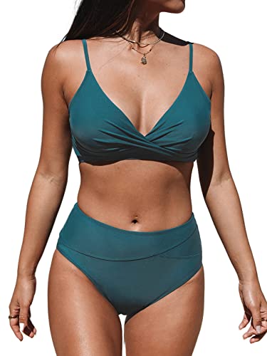 CUPSHE Damen Bikini Set Crossover High Waist Bikini Bademode Wickeloptik V...
