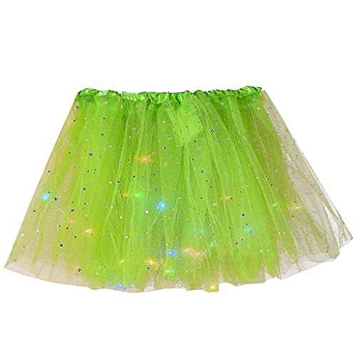 Brillant avec LED Star Tulle Tutu Jupe pour Les Femmes Court Mini Ballet Jupes A-Ligne Prom Party Jupe Adulte Teen Girls Summer Dress Skater Scintillant Paillettes Paillettes Bling Vert