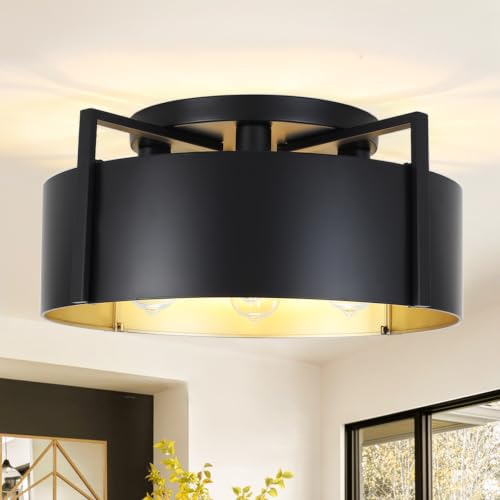 YCZHCC 20'' Black Semi Flush Mount Ceiling Light, Modern Rustic Hallway Entryway Light Fixtures, 4-Light Farmhouse Foyer Lighting Fixtures Ceiling Lights for Kitchen Island Bedroom Dining Room