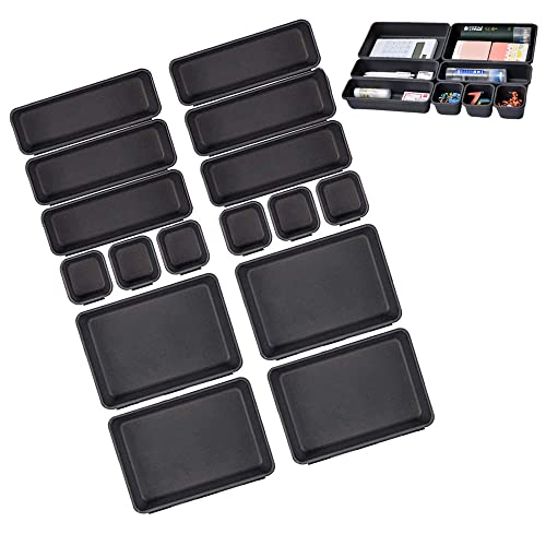 Axroad Mall Lot de 16 séparateurs de tiroir de bureau, 3 tailles en plastique pour tiroirs de maquillage, cuisine, salle de bain, bureau, papeterie (noir)