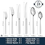 KINGSTONE 24-Piece Silverware Set with Steak Knives, Flatware Set for 4, Stainless Steel Tableware Cutlery Set for Home Restaurant, Mirror Finish,Modern Design - Image 2