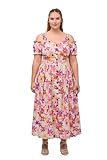  Ulla Popken Robe en Lin mélangé. Tenue Traditionnelle Bavaroise. Manches Courtes et décolleté en Forme de cœur. Imprimé Floral. Rose Vif Clair 52 818321805-50