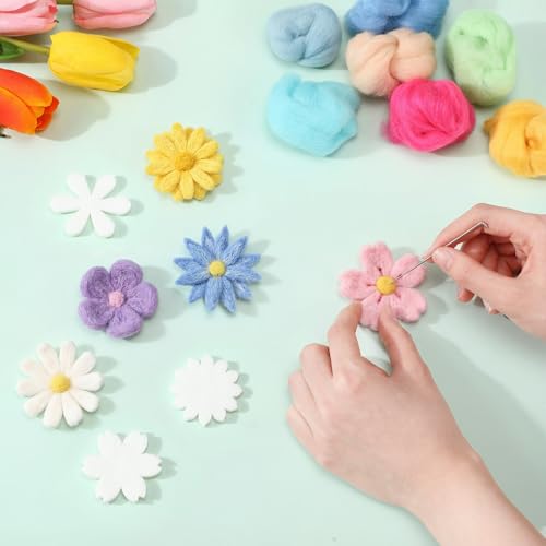 Image of HunnmingRe 32 Set Needle Felting Kits Needle Felting Supplies for Beginner Include Wool Roving Pad and Needles for DIY Home Decoration Art Craft(Flowers)