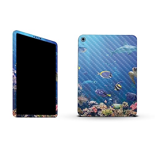 Image of MightySkins Carbon Fiber Skin Compatible with Apple iPad 10.9 inch 10th Gen (2022) Full Wrap Kit - Reef Life | Protective, Durable Textured Carbon Fiber Finish | Easy to Apply | Made in The USA