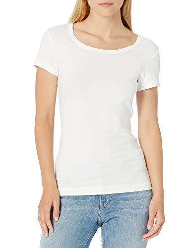 Amazon Essentials Women's Slim-Fit Cap-Sleeve Scoop Neck T-Shirt, Pack Of 2, Black/White, Small #TOP1