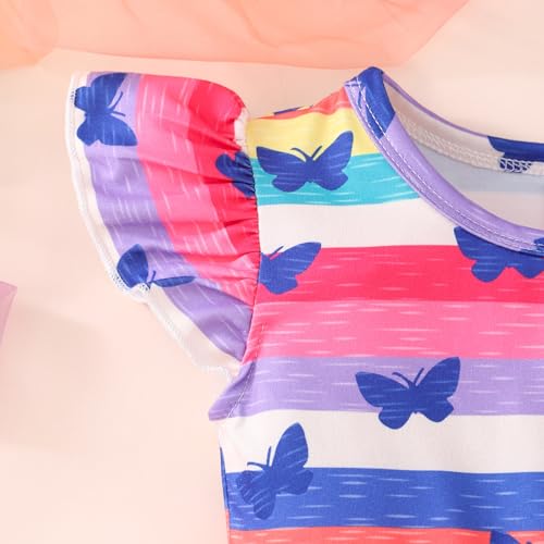 Toddler Girls Summer Dresses Cute Flutter Short Sleeve Dinosaur Sunflower Pattern Casual Sundress for Little Girl Size 2-8T4