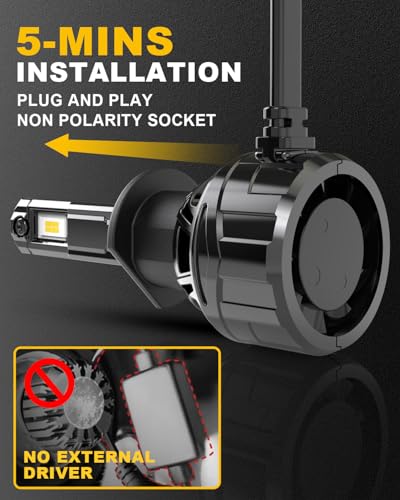 KATUR h1 LED Headlight Bulb 120W 30000LM, 700% Brightness 6000K Xenon White Plug and Play 1:1 Mini Size High Efficiency Cooling System Canbus H1 Headlight Bulbs, Pack of 2 - Image 7