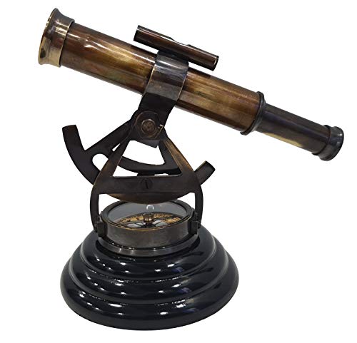 Antique Marine Brass Finish Alidade Nautical Desktop Collectible Theodolite Telescope Survey Instrument Telescopic Compass Unique Gift for Travelers