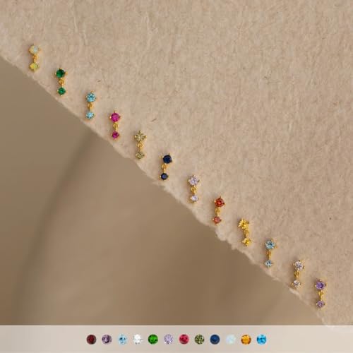 2 Pairs 20G/18G/16G Dainty Stud Earrings, Cubic Zirconia Screw Flat Back Drop Earrings & Tiny Birthstone Dangle Earrings3