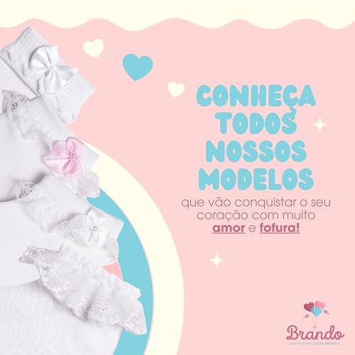 Kit 3 Pares Meia Infantil Renda Tule Festa Batizado (BR, Idade, 0 Meses, 6 Meses, Regular)