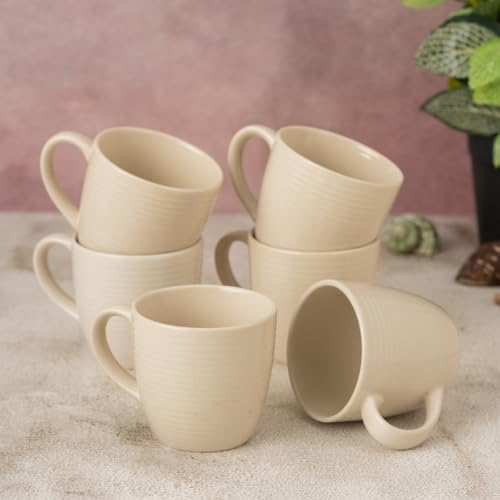 Image of Clay Craft Fine Ceramic Horizon Ivory Coffee Mug Set of 6, Cups for Tea & Coffee, Mug Set, Gift Set, Elegant Design for Home and Kitchen and Can Be Gifted to Your Loved Ones On Any Occassions