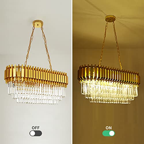 Aoocow Modern Crystal Chandeliers Gold,Luxury Crystal Kitchen Island Chandelier Contemporary Oval Raindrop Chandeliers Pendant Light For Dining Room Living Room Foyer Hallway L31.5 Inch X W11.8 Inch #TOP6