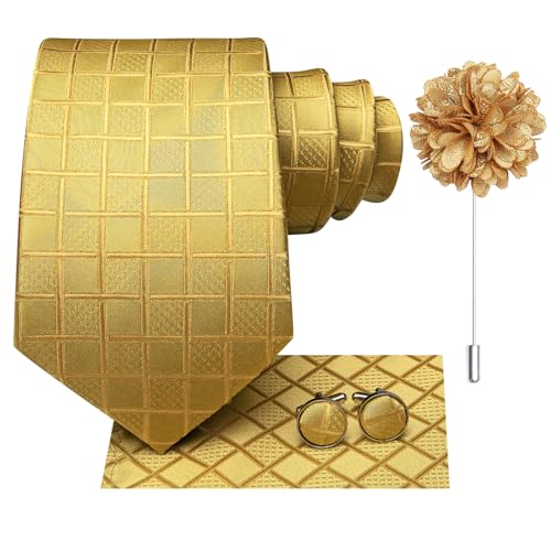 Image of Hi-Tie Mens Paisley Floral Striped Ties Set Silk Necktie and Lapel Pin for Men Pocket Square Cufflinks Set Business Wedding