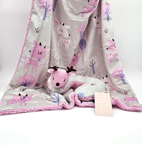 Image of TITI with Love Reversible Baby Blanket and Pillow Set - Deer Baby Blanket with Plush Neck Pillow, Ultra-Soft, Double-Sided for Newborn & Toddlers, 37x27 in