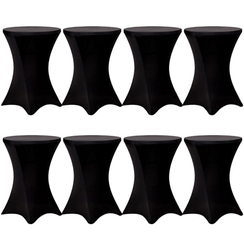 Image of Fixwal 8 Pack Spandex Cocktail Table Covers, 32x43 Inch Black Fitted Stretch Highboy Round Cover Table Cloth for Party, Bar, Pub, Wedding, Banquet