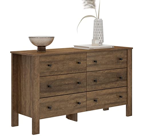 Itusut 6 Drawer Dresser, Wood Chest Of Drawers, Wide Storage Dresser With Sturdy Frame, Closet Organizer For Bedroom Hallway Living Room Closets, Rustic Brown #TOP4
