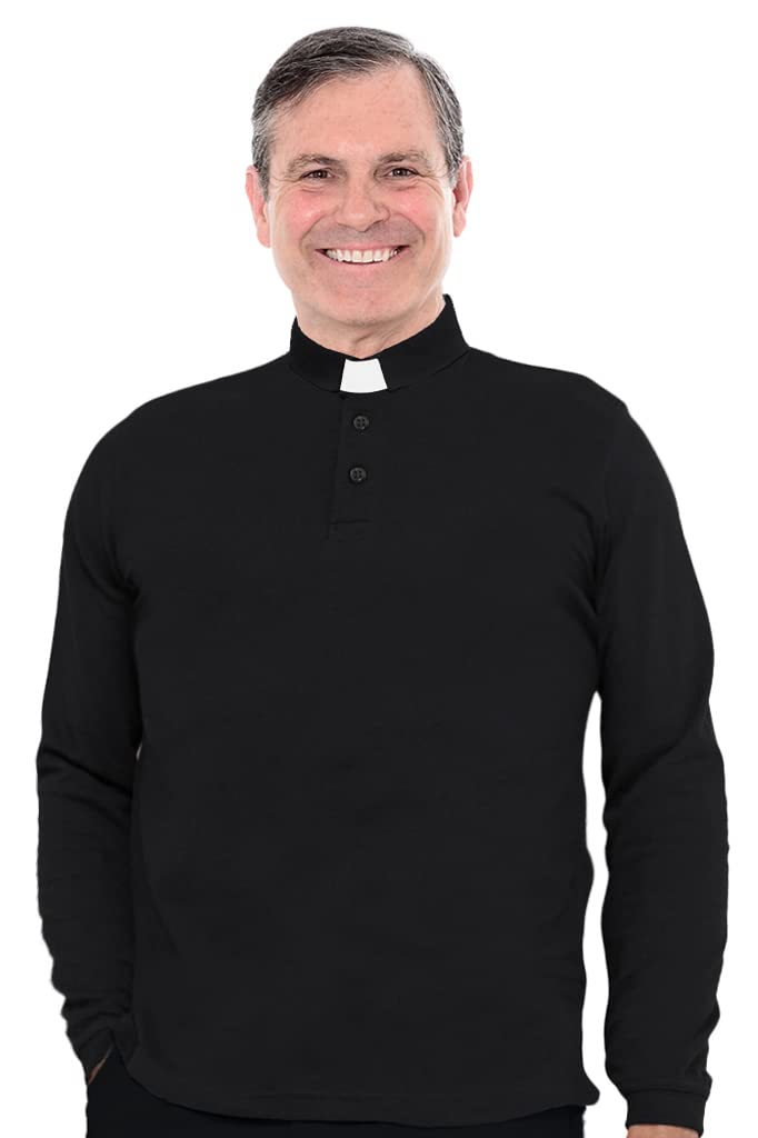 Hammond & Harper of London Long Sleeved Clerical Polo Shirt – Dual Collar - Medium Black
