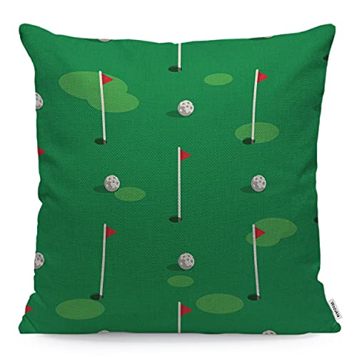 Wozukia Golf Course Pillow Cover Green Grass And Hole On Golf Field Flags And Balls On Green Golf Fourse Cotton Linen Cushion Cover Standard Pillowcase For Home Decorative Sofa Armchair 18X18 Inch #TOP26