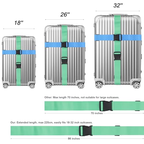Dantix 4 Pack Luggage Straps for suitcases, 4 Extra Long Suitcase Straps TSA Approved Luggage Belt, Adjustable Travel Belt for Luggage for 20'' - 32'' Suitcases (Blue Black Grey MintGreen)