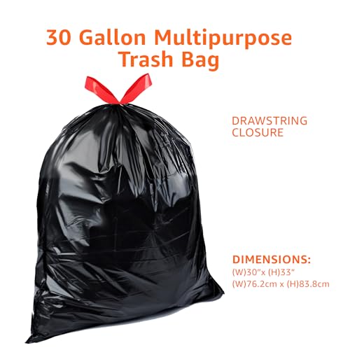 amazon basics multipurpose drawstring trash bags 30 gallon 50 count previously solimo