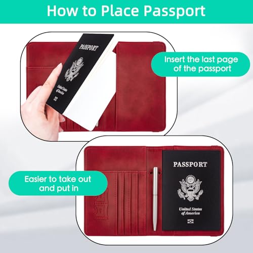 Image of WALNEW Passport Holder for Travel, RFID Passport Cover Wallet for Women Men, PU Leather Passport Book Card Holder Case with Pen, Travelling Essentials for Flying