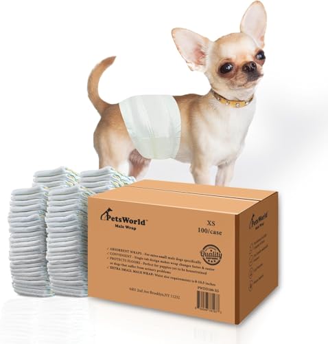 Image of PetsWorld Dog Diapers Male X-Small 200 Count Disposable Male Dog Wraps - Super Absorbent Belly Bands with Wetness Indicator, Fur-Friendly Adjustable Fit for Incontinence & Training (Waist 8-10.5 in)