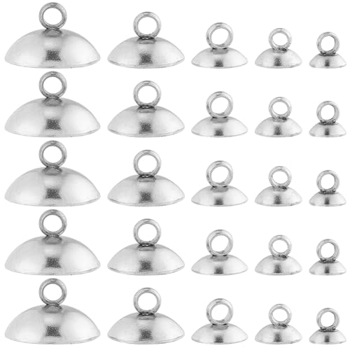 SUNNYCLUE 1 Box 100Pcs 4-10mm Bead Cap Pendants Bead Bail Cap Pendant Bail 304 Stainless Steel Round Clasp Connector for jewellery Making DIY Necklace Earring Bracelet