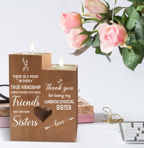 Personalized Custom Wooden Heart Candle Holder Gifts Thank You For Being My Sister Women For Friendship Birthday Graduation Anniversary Double-Sided Printing, Brown #TOP5