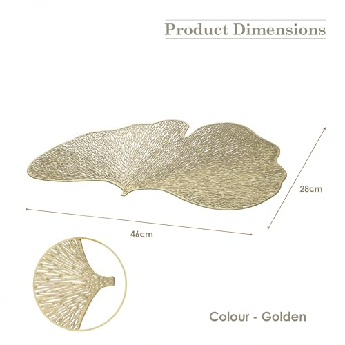 Image of Kuber Industries 4 Pcs Set Leather Side Table Mats | Washable Placemat /Dining Table Mat for Wedding and Family Functions | Butterfly Design - Golden
