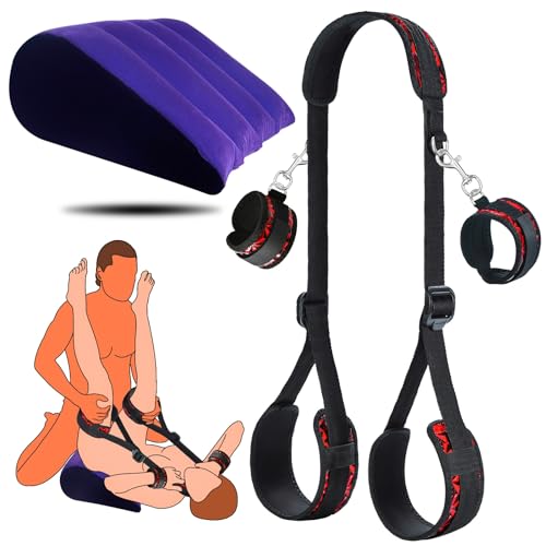 Sex Bondage Restraints Leather Wrist & Thigh BDSM Set with Sex Pillow,Bed Restraints for Couples,Sex Pillow Position Cushion Triangle Inflatable Ramp Sex Furniture Positioning