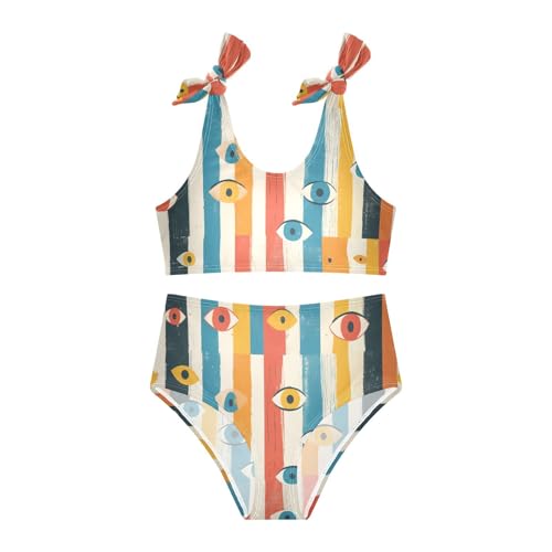 KLL Evil Eyes Black Striped Girl Two Piece Bikini Sets Beach Swimsuit Swimming Suits Adjustable Shoulder Strap3
