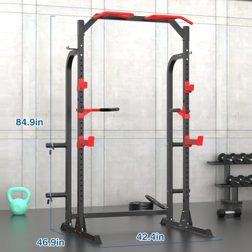 SunHome Power Cage Squat Rack, Multi-Functional Power Rack with Adjustable Cable Crossover System, J-Hooks, Dip Handles, Weight Plate Storage