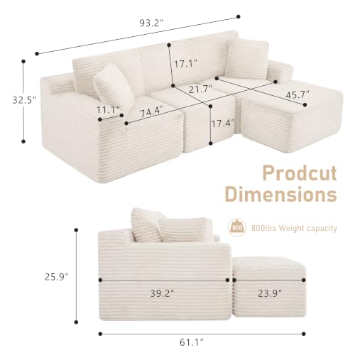 Image of Modular Sectional Sofa, Beige Boneless Couch for Living Room