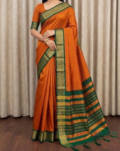 Image of SUPERLAXMI Womens Narayana Pattu Narayanpeth Cotton Silk Saree with unstitched blouse