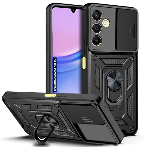 Image of AESTMO Tough Armor Samsung Galaxy A25 5G Bumper Back Case Cover | Ring Holder & Sliding Camera Shield Cover | 360 Degree Protection Back Case Cover for Samsung Galaxy A25 (Black)