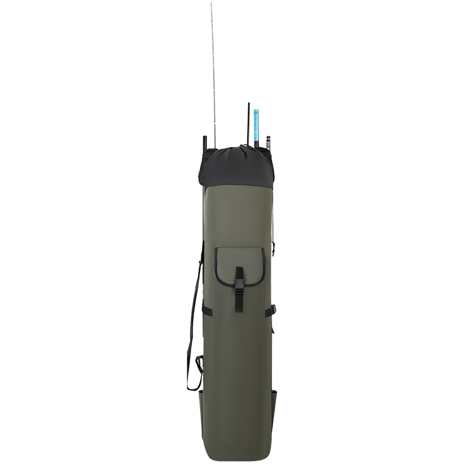 Angelrutentasche für 5 Ruten, 115 cm, große Angeltasche mit Kordelzug, Schnalle, Klettverschluss, Mehrfachtaschen für Angelzubehör, als Handtasche und Umhängetasche nutzbar, mit viel Stauraum