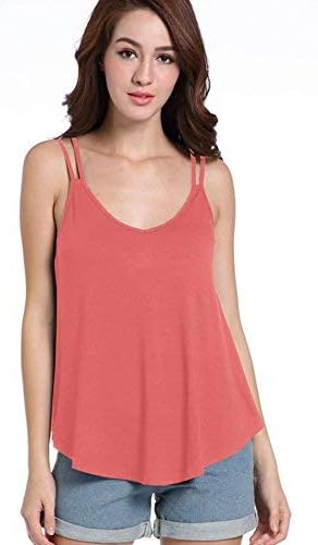 ZJFZML Womens Camisoles and Tanks V Neck Fowly Swing Tunic Tops Handkerchief Hem Spaghetti Strap A Line Casual Summer Stretch Beach Elegant Print Camis Shirts Sleeveless Watermelon Red L