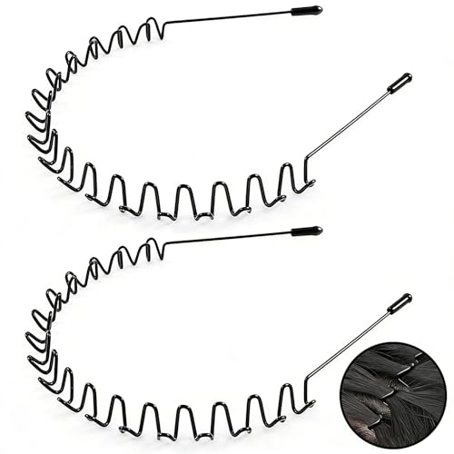2-Pack Metal Headbands for Men & Women - Wavy Grip, Adjustable & Non-Slip for Sports, Running, Workouts and Daily Grooming