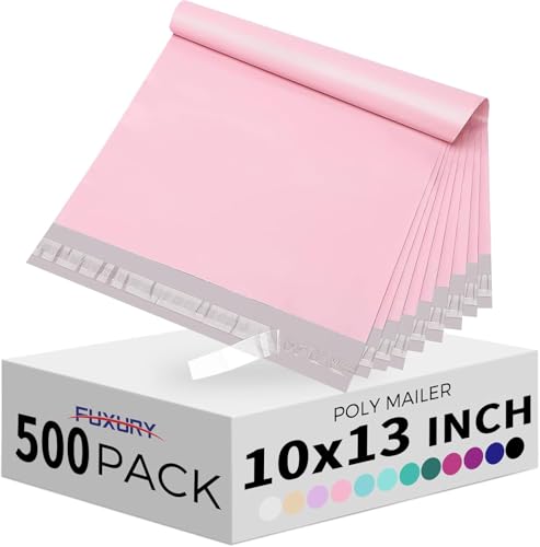 Fuxury Pink Poly Mailers 10x13 Inch 500pcs,Heavy Duty Shipping Bags Bulk for Clothes,Self Adhesive Mailing Shipping Envelopes,Waterproof Packaging Bags for Business Return Postal,Light Pink